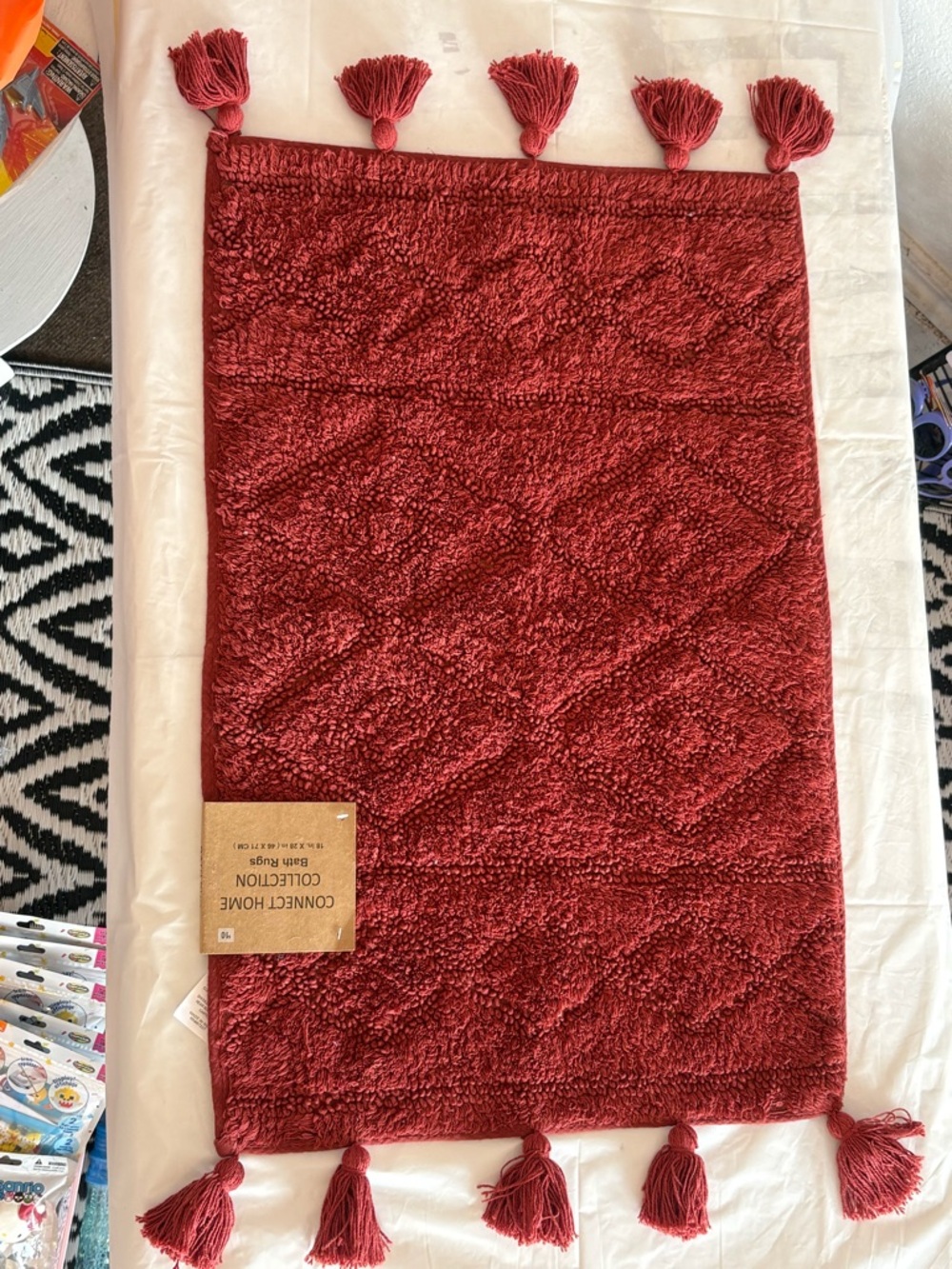 Tassel Accent Bath Mat - Deep Red